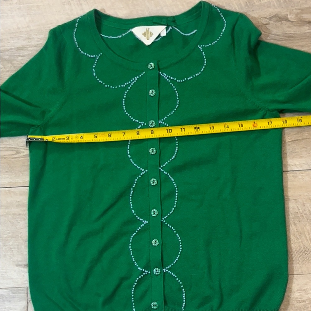 Anthropologie HWR Women’s Kelly Green Gingham Buttons Cashmere Blend Cardigan L - Picture 4 of 6